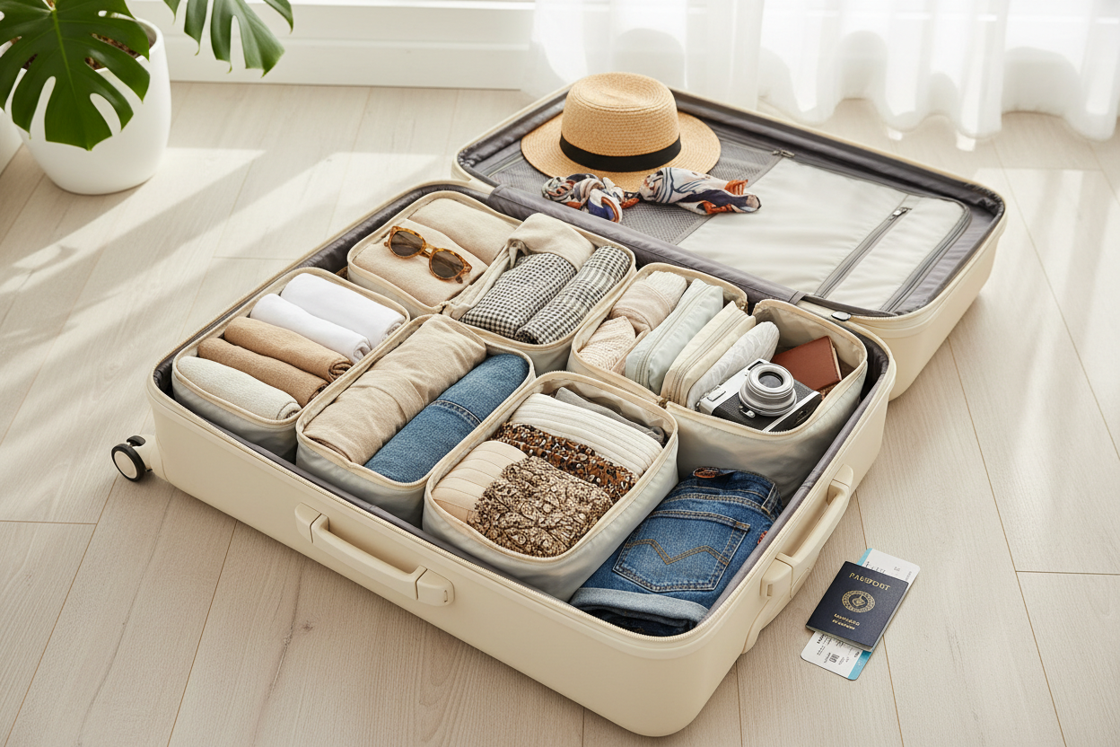 BAGAIL 8 Set Packing Cubes – Travel Luggage Organizers (Cream)