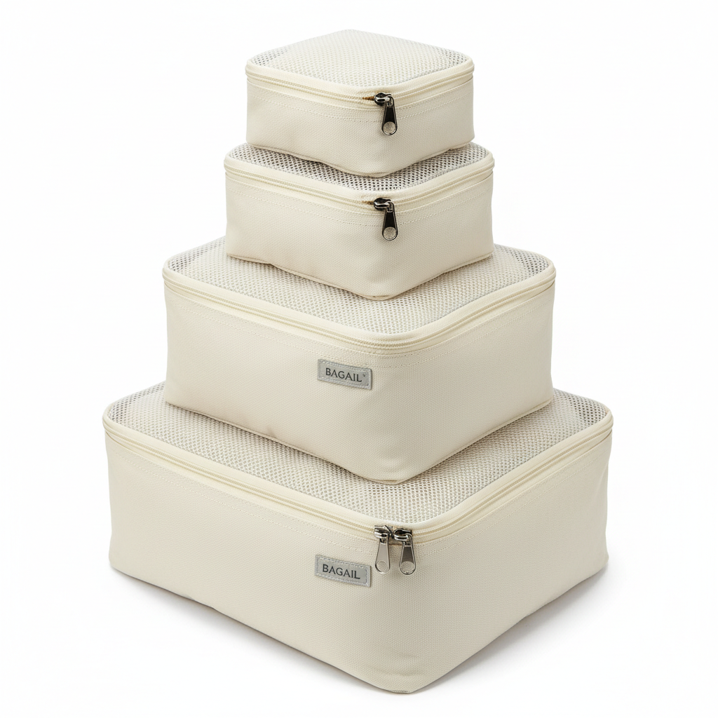 BAGAIL 8 Set Packing Cubes – Travel Luggage Organizers (Cream)
