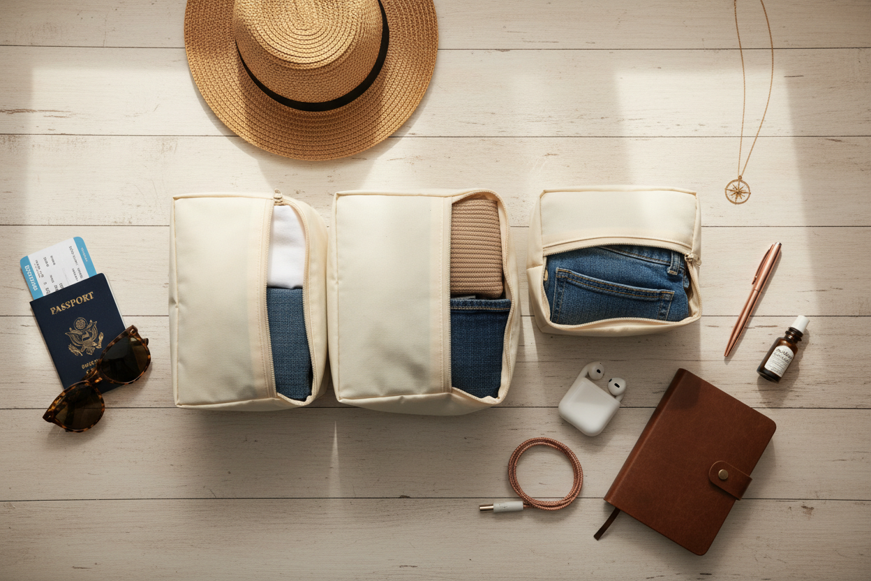 BAGAIL 8 Set Packing Cubes – Travel Luggage Organizers (Cream)