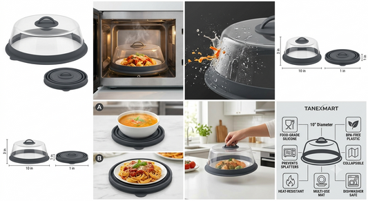 10-Inch Microwave Food Cover & Collapsible Silicone Mat | Splatter Guard & Plate Holder