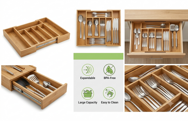 Extra Large Expandable Silverware Organizer | Adjustable BPA-Free Cutlery & Utensil Drawer Organizer